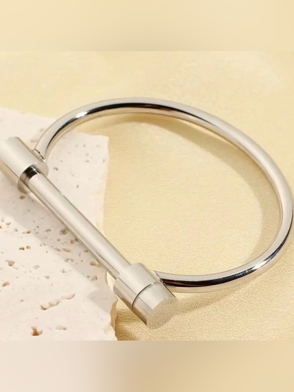 NWT Silver Stainless Steel D-Shape Screw Bar Shackle Cuff Bangle Bracelet